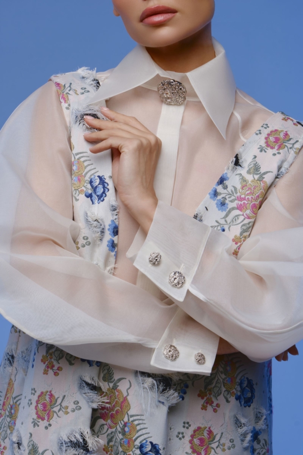 Блуза молочного цвета из премиальной шелковой органзы, фото 1