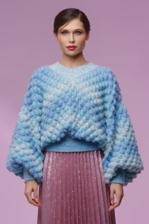 Объемный голубой джемпер ручной вязки из 100% шерсти, фото 1