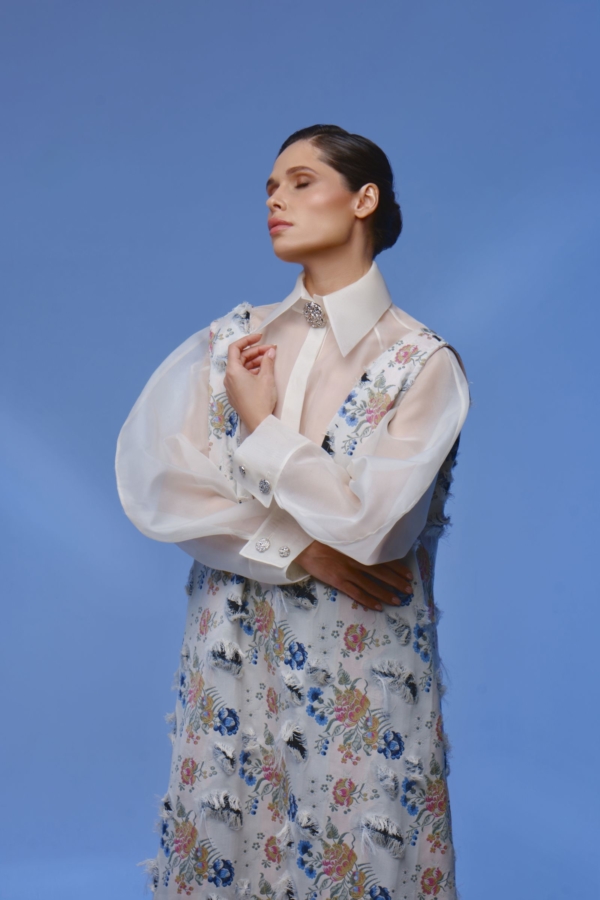 Блуза молочного цвета из премиальной шелковой органзы, фото 2