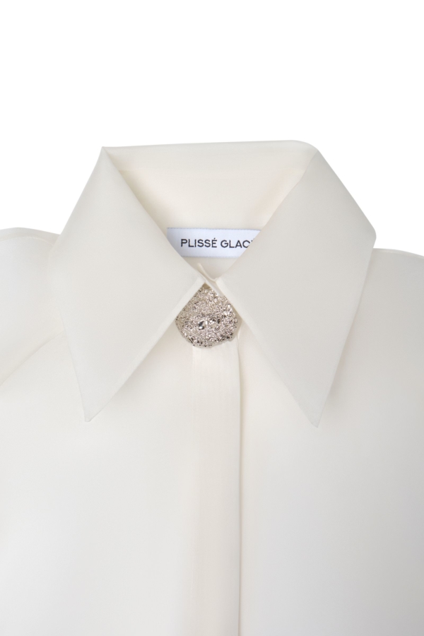 Блуза молочного цвета из премиальной шелковой органзы, фото 3