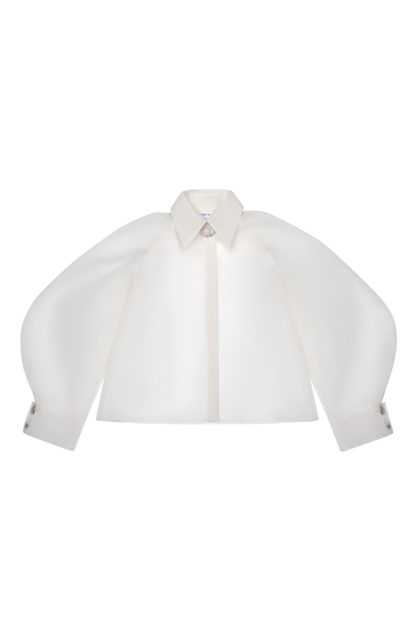 Блуза молочного цвета из премиальной шелковой органзы, фото 4